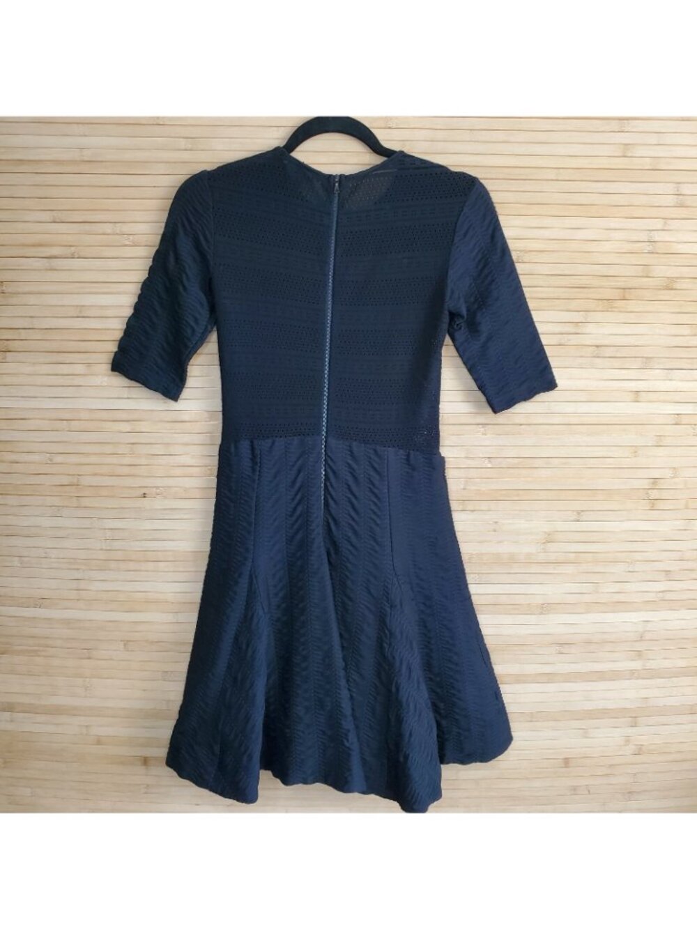 Rag & Bone Dress Niki Black Stretch Pointelle Knit Size 0 Fit & Flare Mini - Picture 8 of 10
